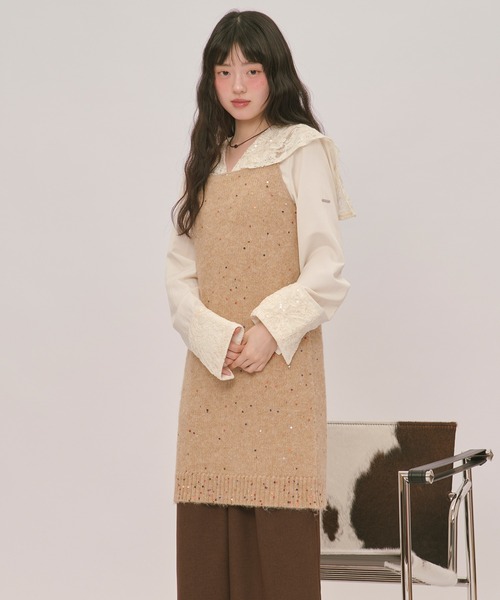 loin nuit ブラウス シャツ spangle lace collar blouse