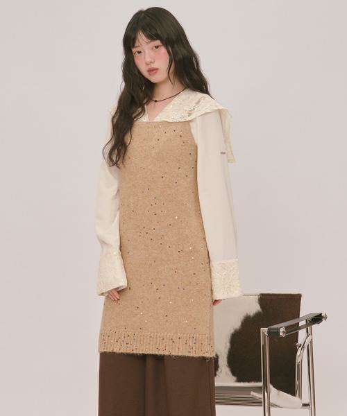 loin nuit ブラウス シャツ spangle lace collar blouse