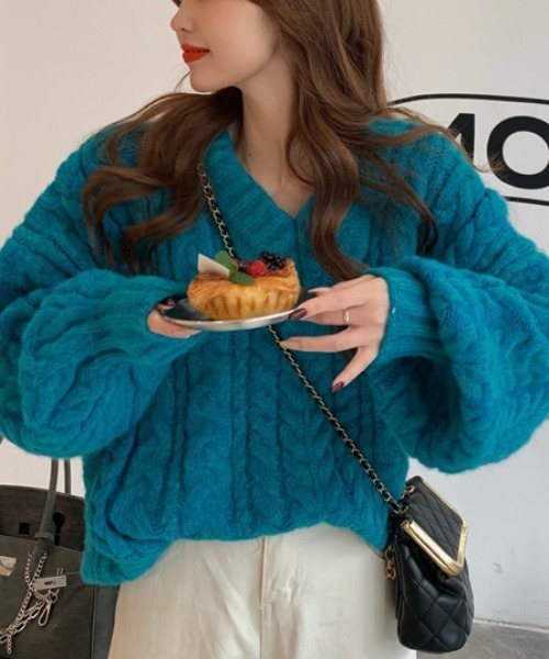 春夏ニット　タバサ　水色ニット　ざっくりと ニット セーター メッシュニットトップス レディース : ZOZOTOWN