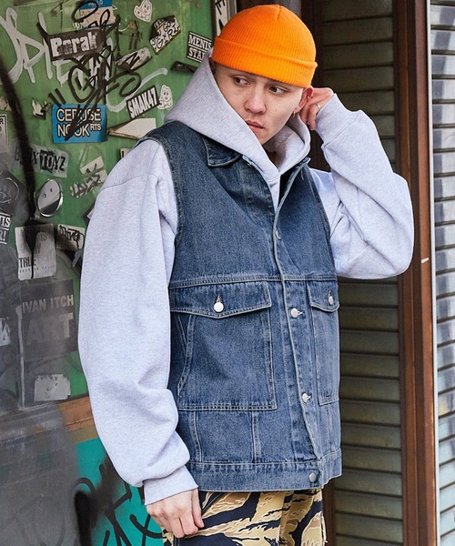 MONO-MART（モノマート） ベスト ジレ 「retock's」ロゴ刺繍 オーバー