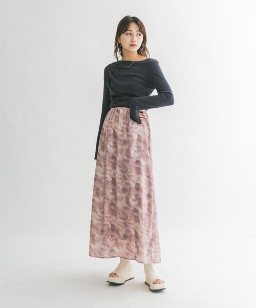 KBF スカート ニュアンスプリントマキシスカート : ZOZOTOWN