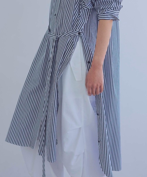 ブラウス シャツ LONDON stripe deep slit dress(ロンドンストライプディープスリットロングシャツ) レディース DRESSLAVE ブラウス シャツ LONDON stripe deep slit dress