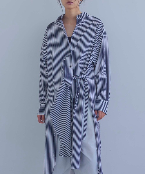 ブラウス シャツ LONDON stripe deep slit dress(ロンドンストライプディープスリットロングシャツ) レディース DRESSLAVE ブラウス シャツ LONDON stripe deep slit dress