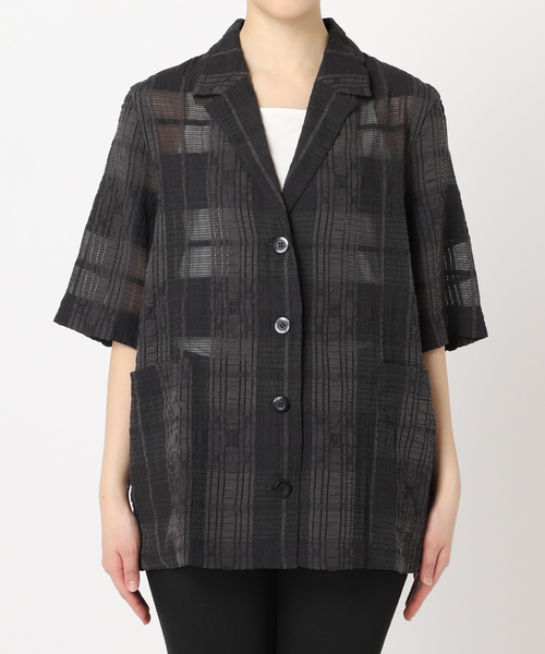 JOURNAL STANDARD◆チェックシアーバンドカラー長袖シャツ/--/コットン/BLK/チェック/24050400507020 JOURNAL STANDARD relume ブラウス シャツ シアーチェックバンド