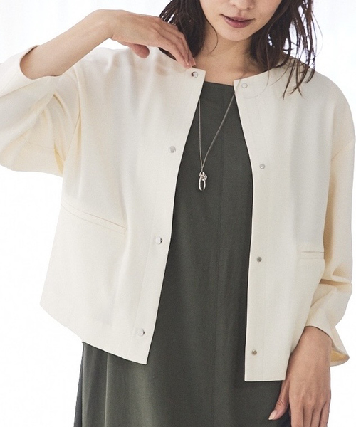 【美品】Papas ノーカラー バンドカラージャケット　Mサイズ(38) abahouse mavie（アバハウスマヴィ） ジャケット ノーカラージャケット