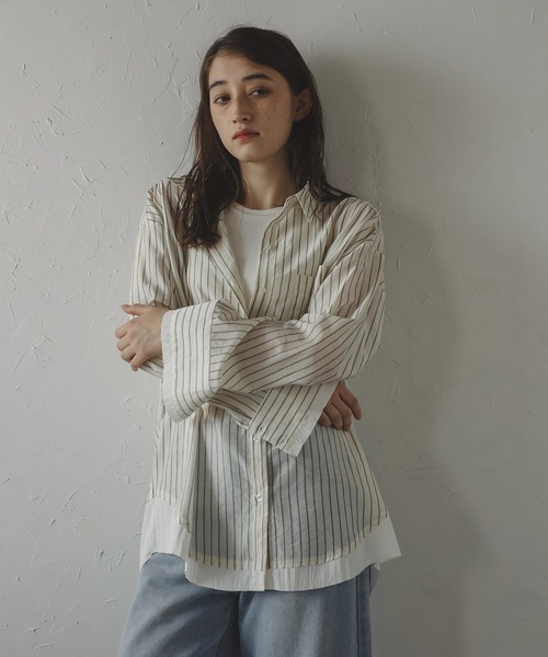 MINERTE ブラウス シャツ 「MINERTE」layered stripe shirt