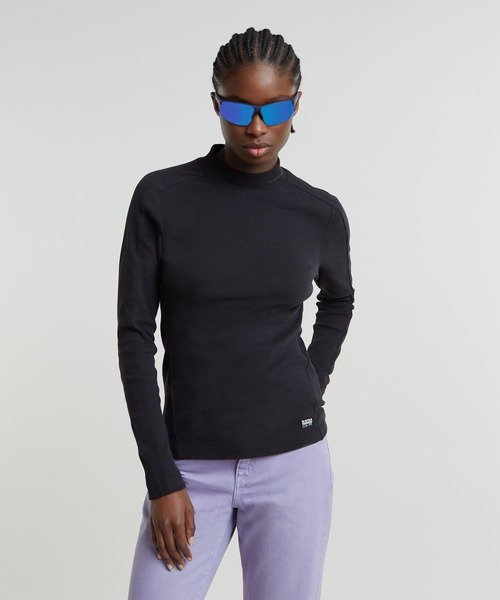 tシャツ SLIM RIB MOCK TOP/パネルデザインスリムリブモックネックロングスリーブT レディース