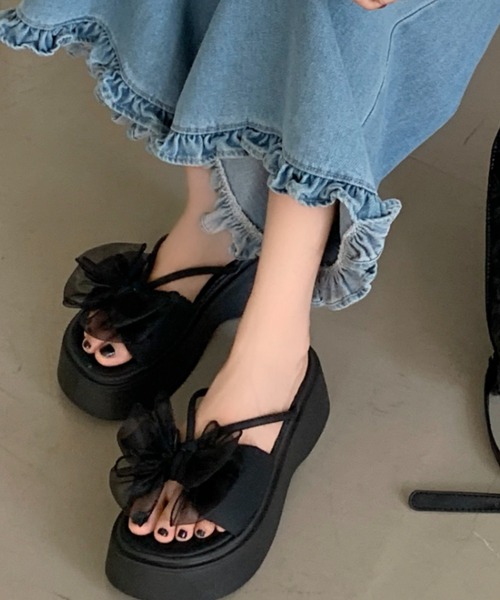 リボンサンダル 厚底 カジュアル fashionable Sibra サンダル 「新色追加」リボンサンダルレディース厚底靴