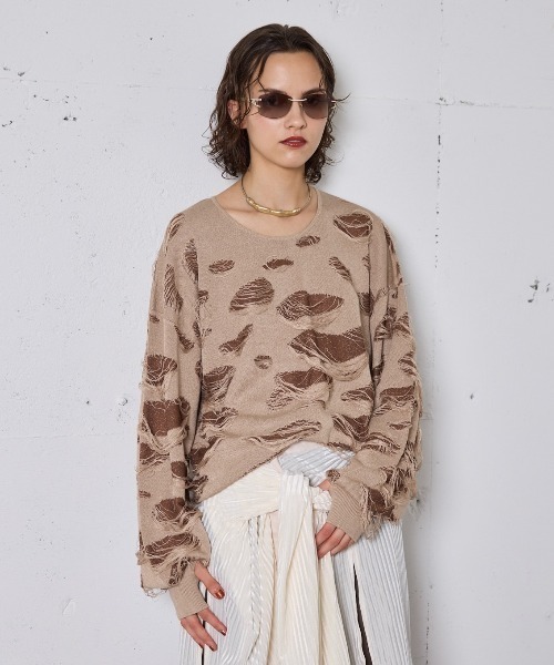 seyto 2トーンダメージニット サイズ1グレー セーター ニット Two tone damage knit / 2トーンダメージニット