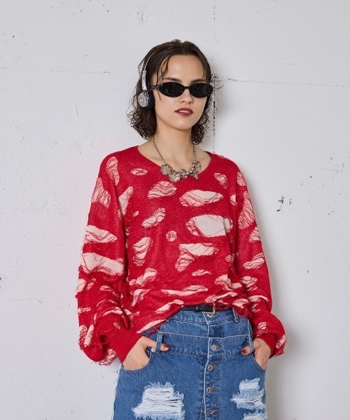 seyto 2トーンダメージニット サイズ1グレー セーター ニット Two tone damage knit / 2トーンダメージニット