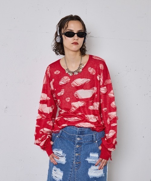 セーター ニット Two tone damage knit / 2トーンダメージニット