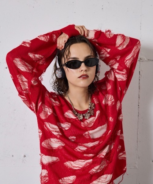 セーター ニット Two tone damage knit / 2トーンダメージニット
