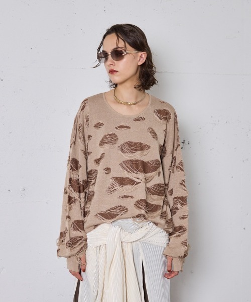 セーター ニット Two tone damage knit / 2トーンダメージニット