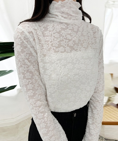 【1度着用、美品】digne シアータートル  white tシャツ タートルネックレースシアートップス レディース