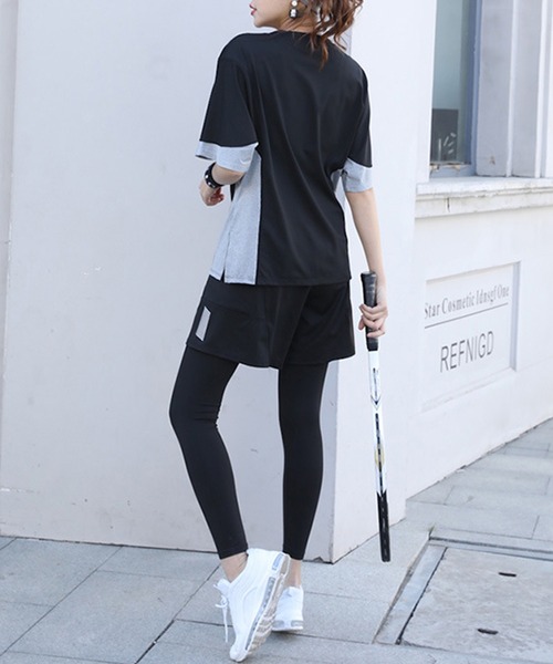 A1.YOSA ヨサ ウェアシリーズ① ハイネック/スパッツ 上下セット LL寸 レギンス ショートパンツ 一体型 ヨガパンツ スパッツ タイツ