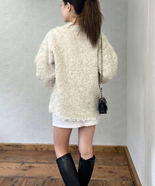 Per sist ence カーディガン ブークレーシャギーVネック