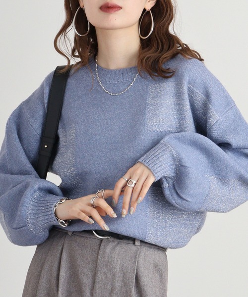 ニット セーター Anna Nicola パッチワークラメニットプルオーバー レディース