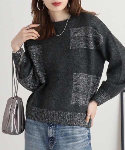 ニット セーター Anna Nicola パッチワークラメニットプルオーバー レディース Anna Nicola ニット セーター パッチワークラメニットプル