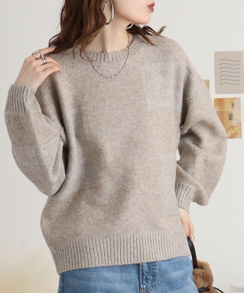 ニット セーター Anna Nicola パッチワークラメニットプルオーバー レディース Anna Nicola ニット セーター パッチワークラメニットプル