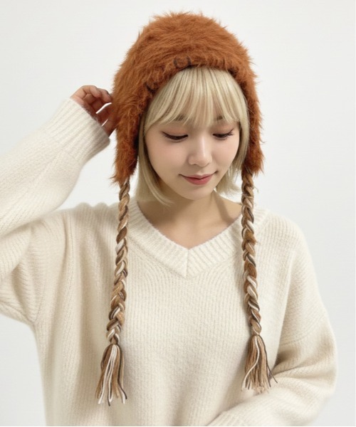 ニット帽 ニットキャップ 「HIKA」配色ステッチモヘアCAP レディース