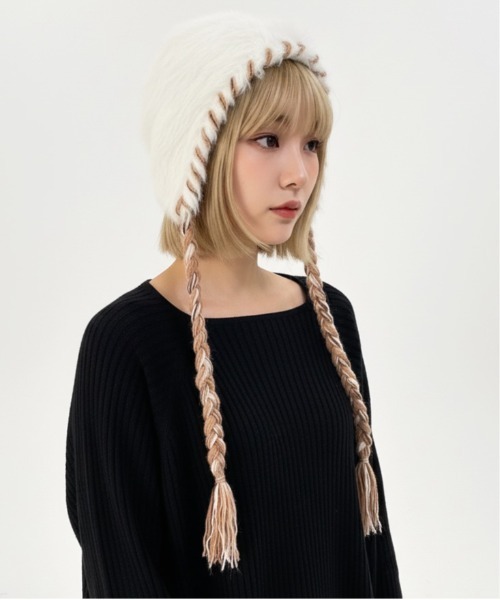 ニット帽 ニットキャップ 「HIKA」配色ステッチモヘアCAP レディース