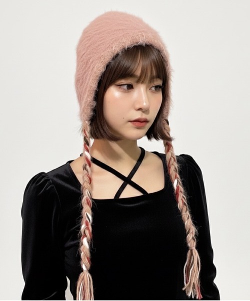 ニット帽 ニットキャップ 「HIKA」配色ステッチモヘアCAP レディース