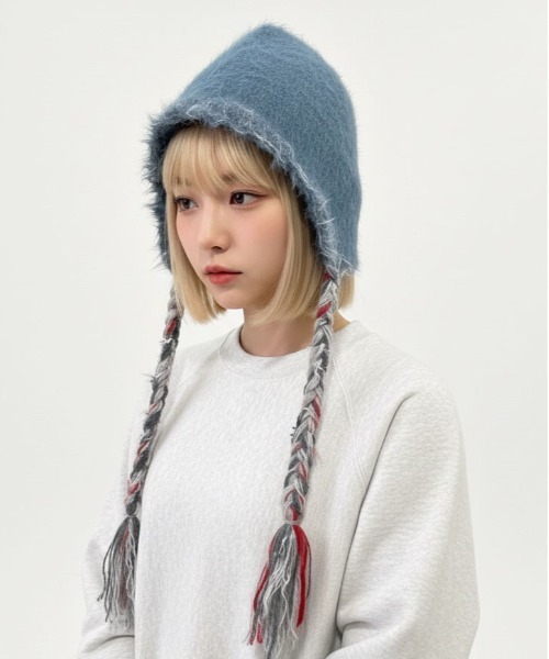 【ミルク】yoli モヘアニットキャップ　23AW ニット帽 ニットキャップ 「HIKA」配色ステッチモヘアCAP レディース