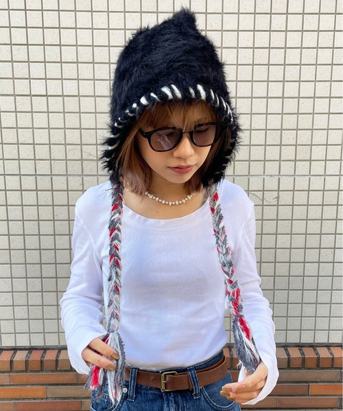 ニット帽 ニットキャップ 「HIKA」配色ステッチモヘアCAP レディース