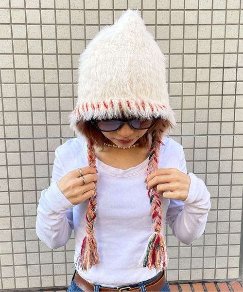 ニット帽 ニットキャップ 「HIKA」配色ステッチモヘアCAP