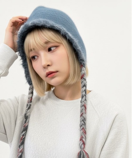 ニット帽 ニットキャップ 「HIKA」配色ステッチモヘアCAP レディース