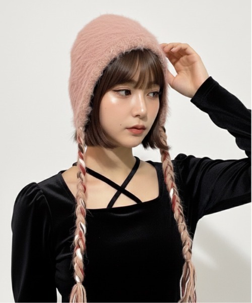 ニット帽 ニットキャップ 「HIKA」配色ステッチモヘアCAP レディース