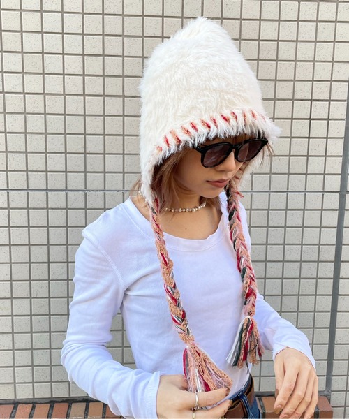 ニット帽 ニットキャップ 「HIKA」配色ステッチモヘアCAP レディース