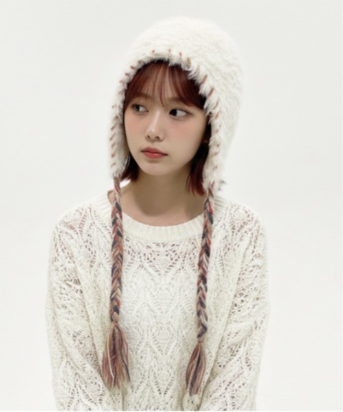 ニット帽 ニットキャップ 「HIKA」配色ステッチモヘアCAP レディース