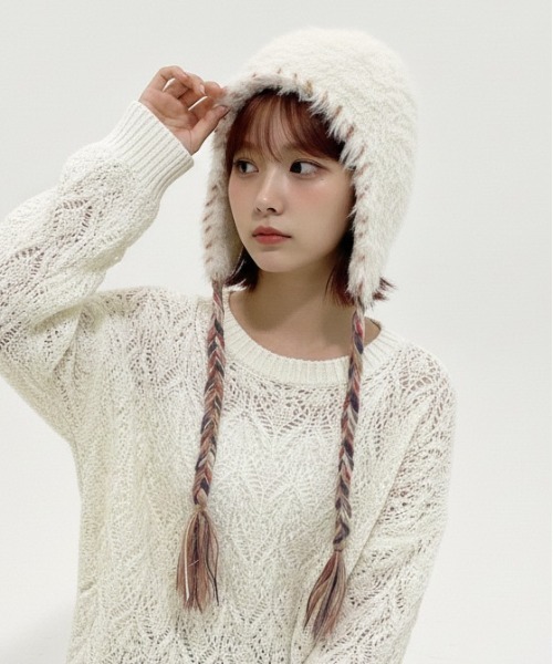 ニット帽 ニットキャップ 「HIKA」配色ステッチモヘアCAP レディース