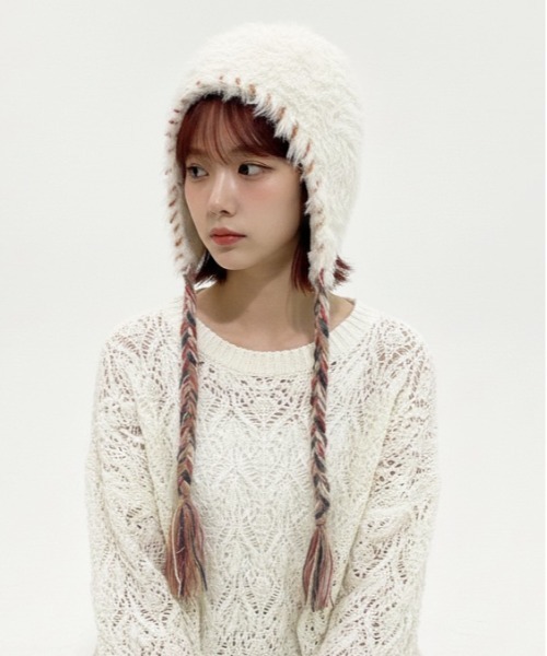 ニット帽 ニットキャップ 「HIKA」配色ステッチモヘアCAP レディース