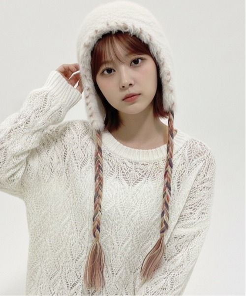 ニット帽 ニットキャップ 「HIKA」配色ステッチモヘアCAP レディース