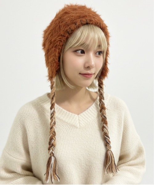 ニット帽 ニットキャップ 「HIKA」配色ステッチモヘアCAP レディース