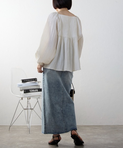 ap retro ブラウス シャツ ペプラムサテンブラウス / シワ・プリーツ