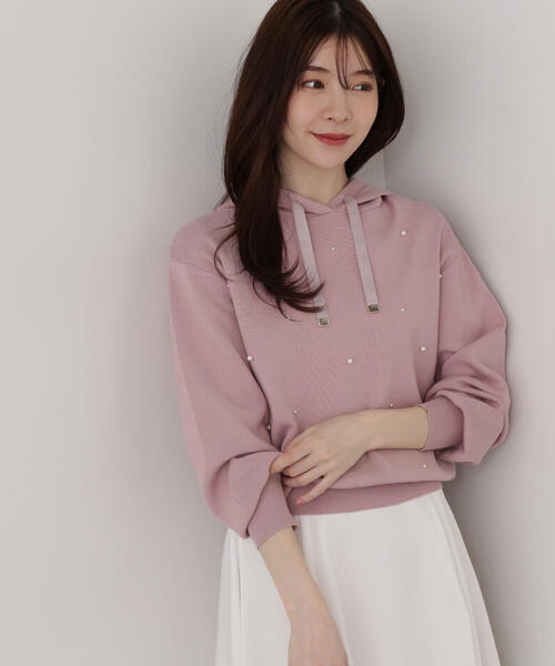 LUMIGNON】Argyle hood knit top ルミニョン グレー グレー 鼠色
