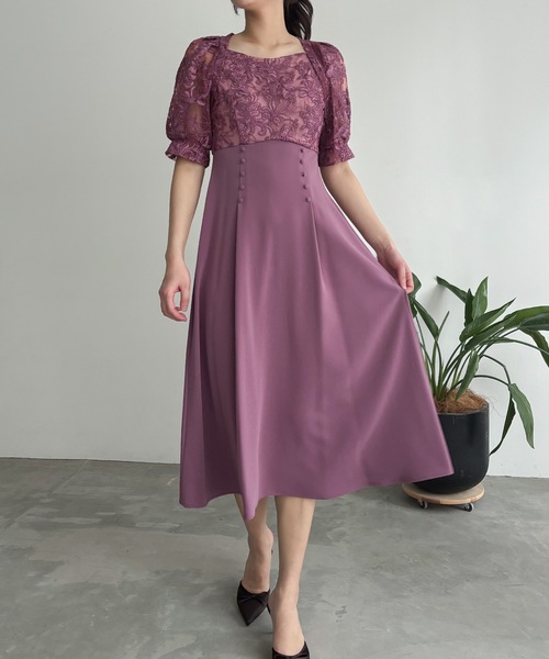 ♥結婚式♥デート♥パーティードレス 刺繍 切り替え お呼ばれ フレアレース M ドレス 刺繍レース切り替えフレアドレス 結婚式 二次会 成人式 同窓会