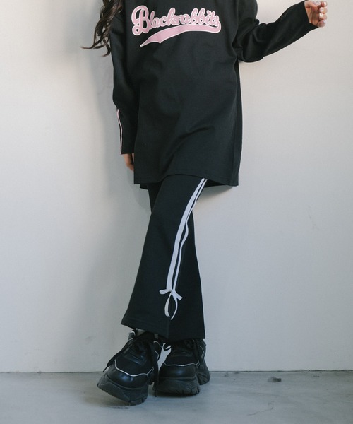 FREAK'S STORE ハナトギター リボンラインパンツ shrita パンツ サイドラインリボンワイドスウェットパンツ「低
