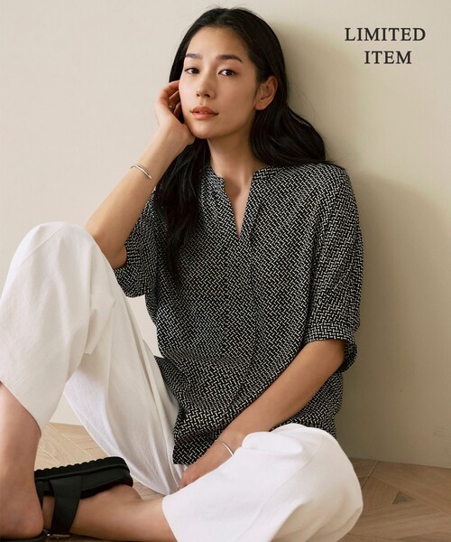 ◇タグ付き◇iCB BackSatinAmunzen 5分袖キーネックブラウス ICB ブラウス シャツ BackSatinAmunzen 5分袖キーネックブラウス