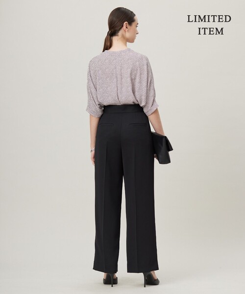 ブラウス シャツ BackSatinAmunzen 5分袖キーネックブラウス レディースの画像