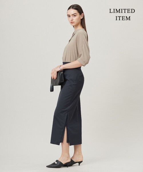 ブラウス シャツ BackSatinAmunzen 5分袖キーネックブラウス レディースの画像