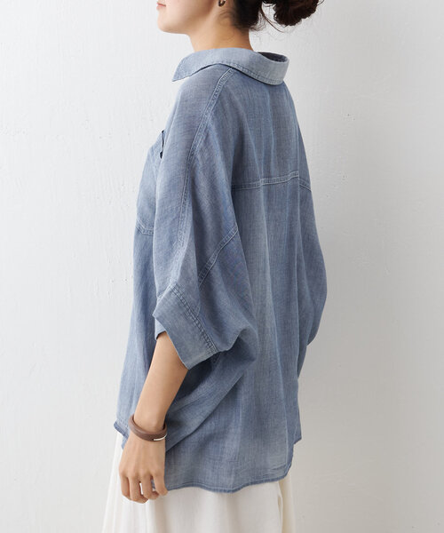 BEARDSLEY ブラウス シャツ シフォンデニムポンチョシャツ