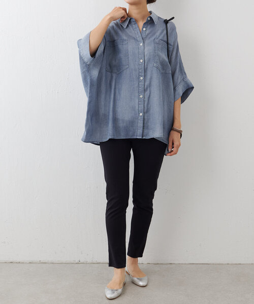 BEARDSLEY ブラウス シャツ シフォンデニムポンチョシャツ