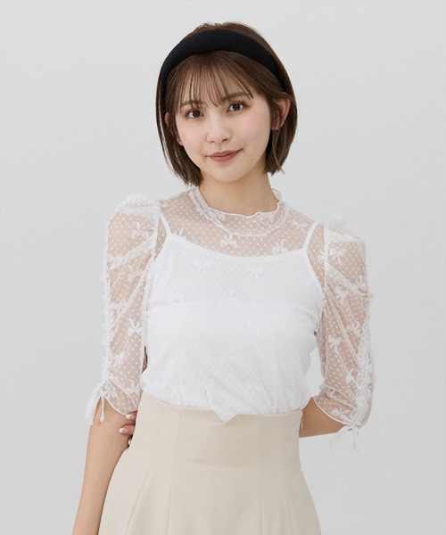 REDYAZEL（レディアゼル） tシャツ ミニリボン柄シアートップス