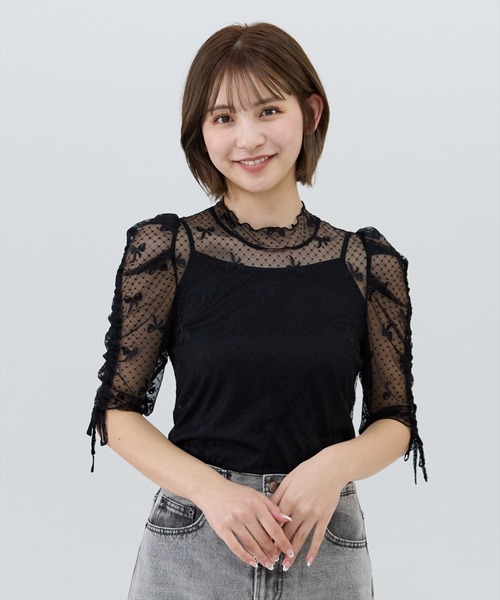 REDYAZEL（レディアゼル） tシャツ ミニリボン柄シアートップス