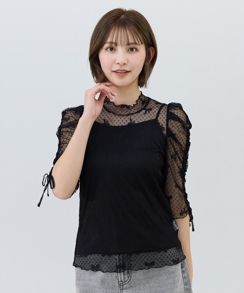 REDYAZEL（レディアゼル） tシャツ ミニリボン柄シアートップス