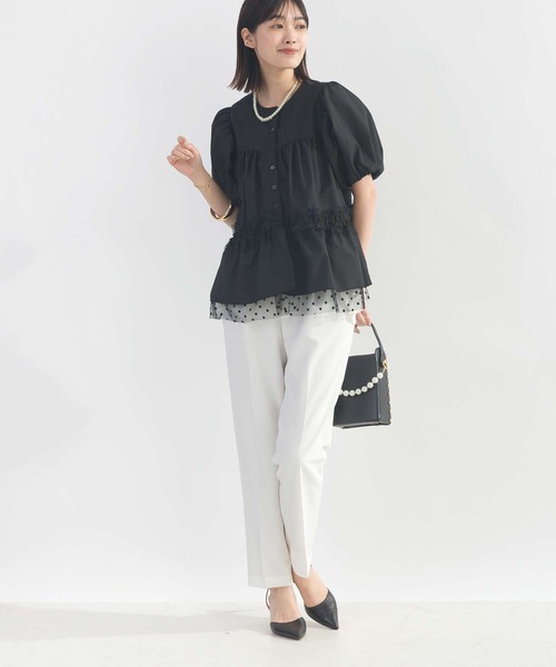 PICCIN PERLA ブラウス シャツ ドットチュールペプラムブラウス